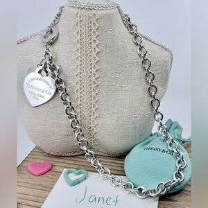 LONG 20" Tiffany & Co. XL Heart Tag Toggle Necklace in Silver